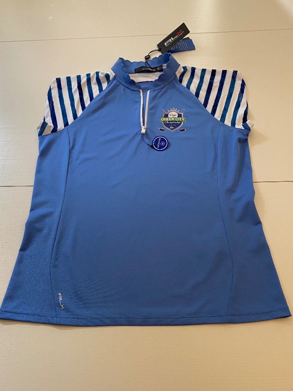 Ralph Lauren RLX Air Tech Pique 1/4 Zip Tri Color Polo Golf Top Blue Size Large